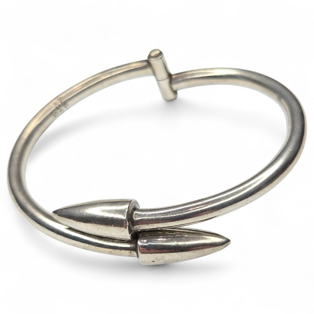 Taxco Bangle Sterling Silver 6.75" Silver Vintage Mexico TH-97 Bypass Hinge